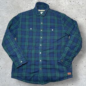 L.L. Bean Sherpa Lined Flannel Shirt Jacket Tall Green Blue Plaid L- Tall